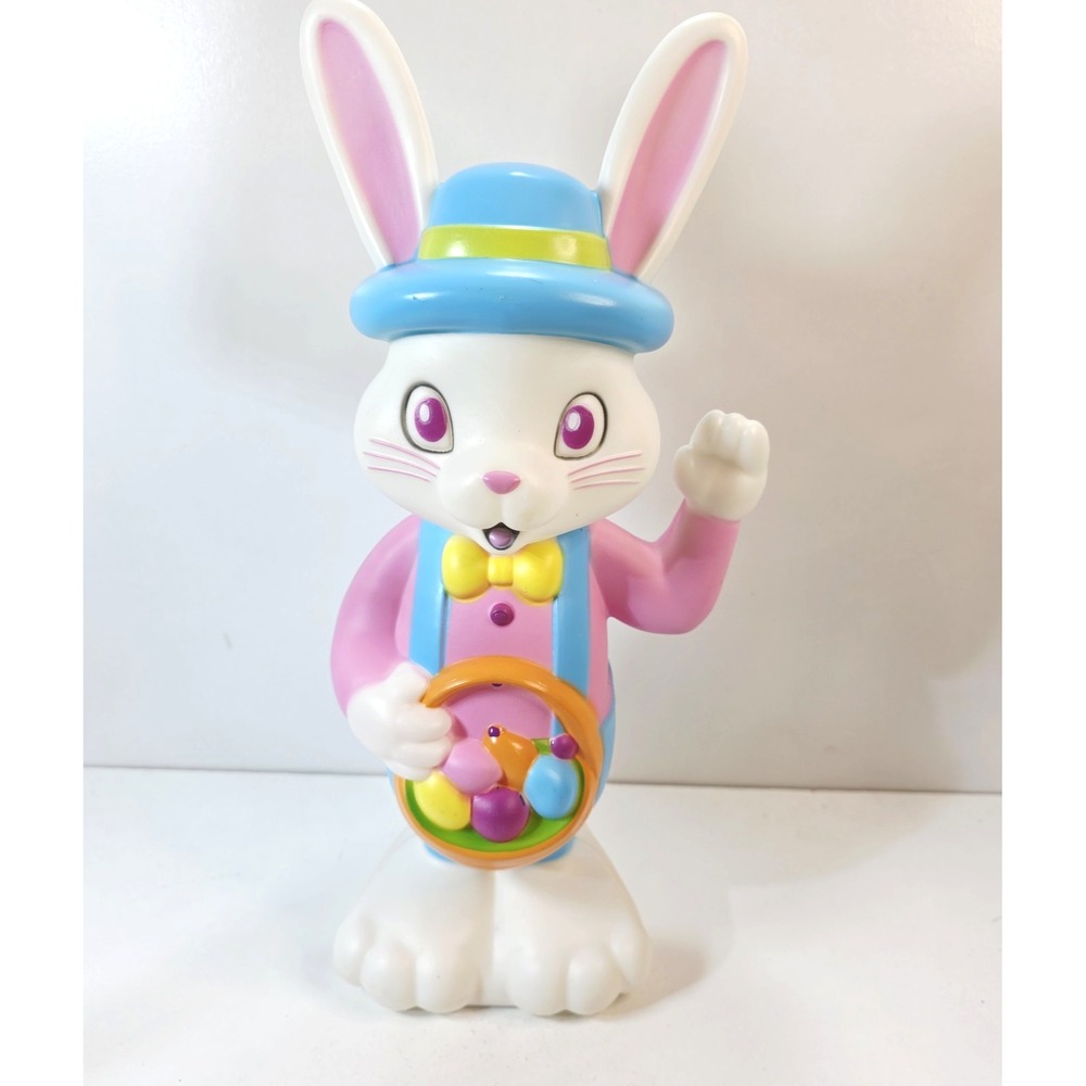 2025 Gemmy Waving Easter Bunny with Egg Basket Light Up 14" Tabletop Blow Mold